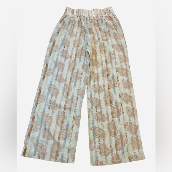 Sound Style Front Wide Leg Beach Linen Pant, Pockets, Tan & Blue, Size Medium - Picture 10 of 12